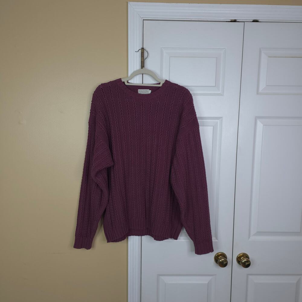 Vintage 80s Banana Republic Safari & Travel Co Cable Knit Sweater L Made In USA